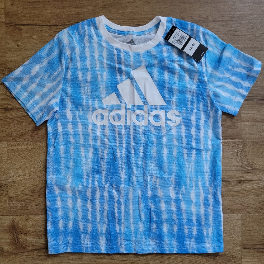 adidas Blue & White Tie-Dye Logo Short Sleeve Tee